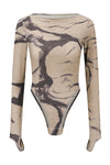 OUDE WAAG 25 Autumn/Winter Stretch Velvet Bodysuit OW-OW-25AW-BD03P2WI018-ML Beige Gray Print